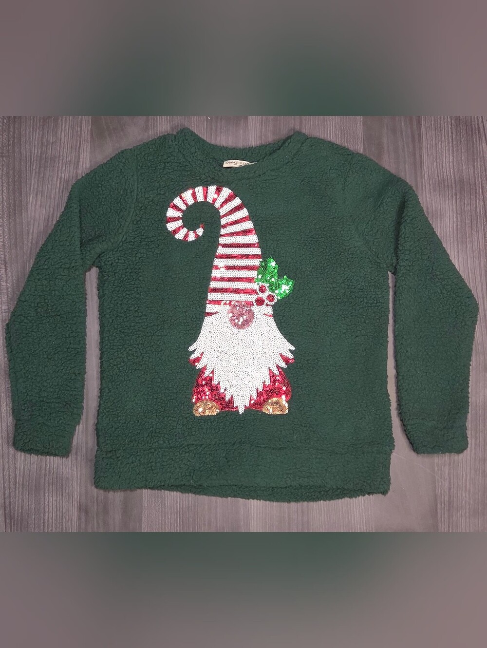 Chance or Fate Women's Green Gnome Fleece Sherpa Sweater Pullover Size L